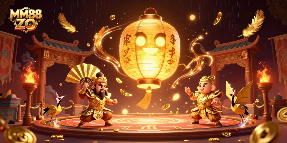 Engage with MM88 ZO's dynamic online casino atmosphere filled with golden lantern spirits and interactive elements.