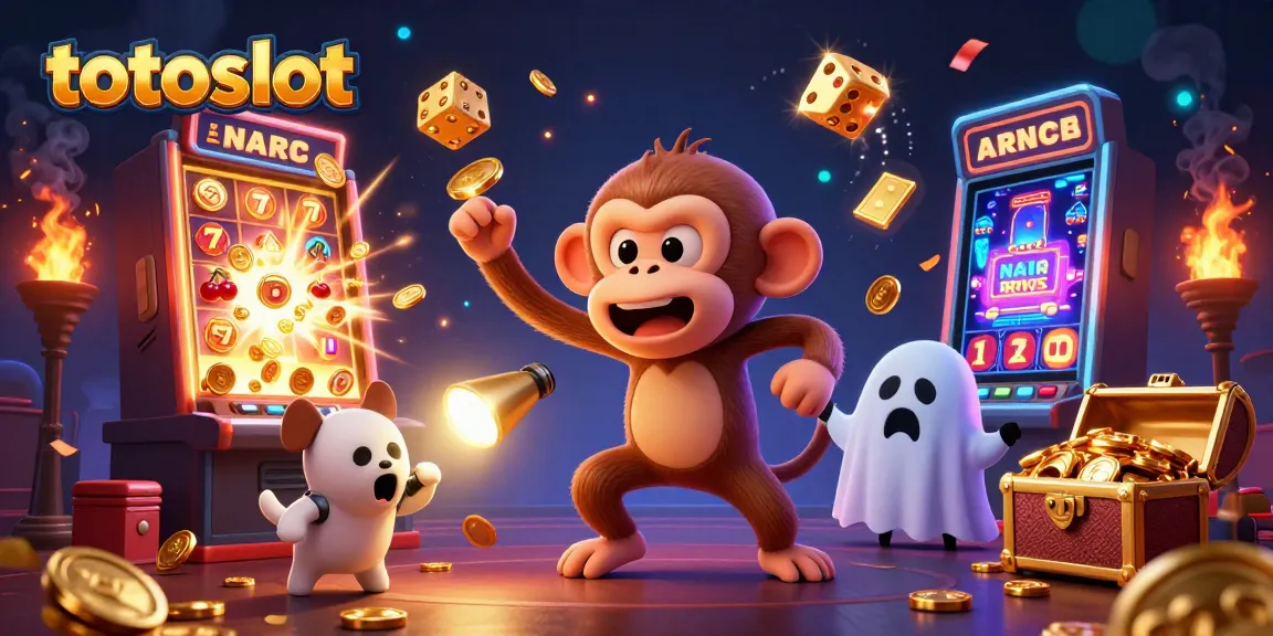 Totoslot showcases thrilling casino excitement with poltergeist monkey and ghost-hunter puppy.