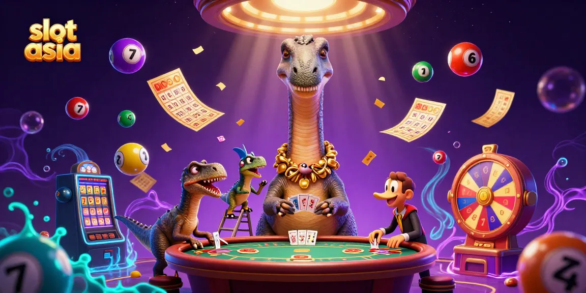 Permainan slot asia diilustrasikan dengan brontosaurus dan raptor di kasino.
