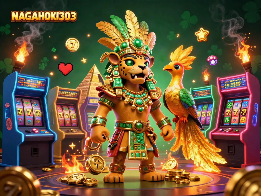 Gambar promosi NAGAHOKI303 menampilkan elemen permainan kasino, seperti slot dan jackpot, membuat pengalaman menang lebih menarik.