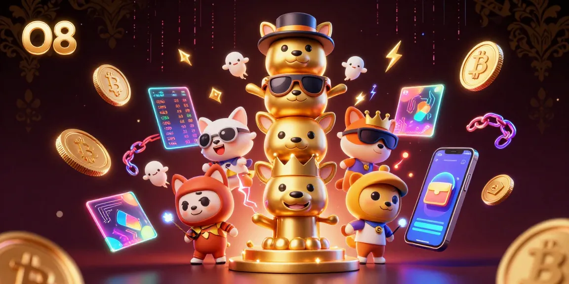 Spin the reels with O8's animated casino totem surrounded by digital crypto elements.