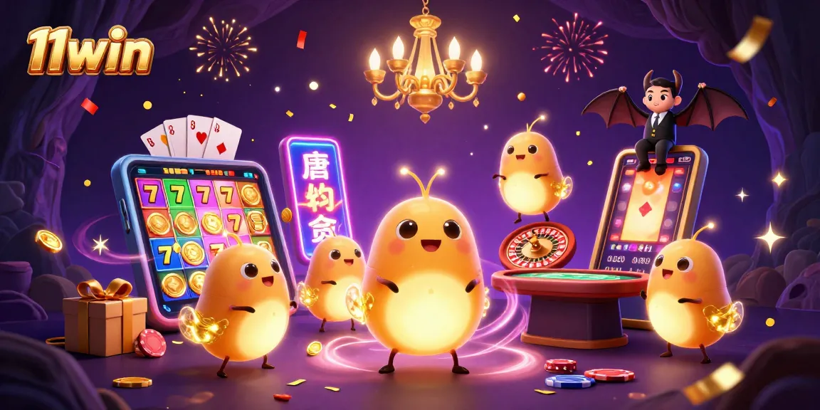 Join the excitement with 11win as glowworms illuminate a vibrant casino scene.