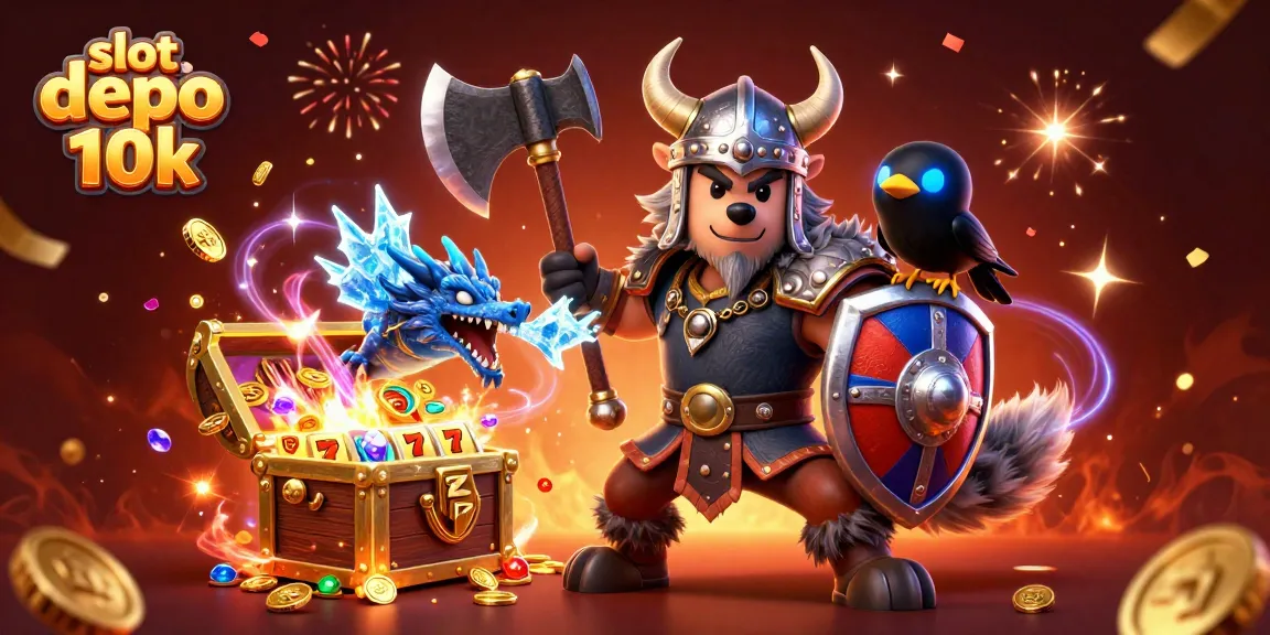 Experience thrilling wins in slot depo 10k with a vibrant 3D illustration showcasing excitement and fun.