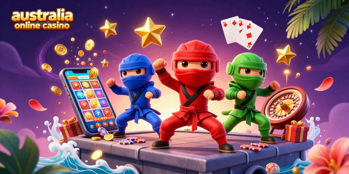 Engaging action scene of ninja chameleons showcasing australia online casino elements and gaming excitement.