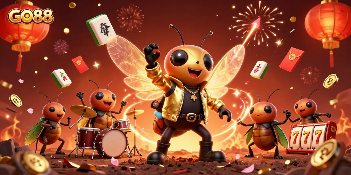 Experience vibrant gameplay with GO88 as a rock star and band in lively casino scene.