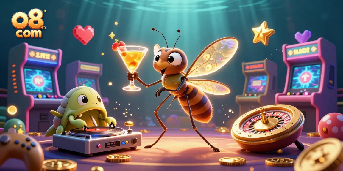 Spin fortunes at o8 com with a vibrant casino scene featuring whimsical characters and dazzling game elements.