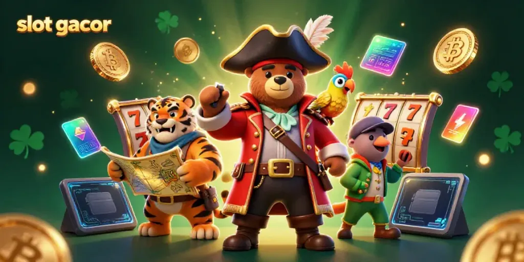 Menangkan permainan slot gacor dengan ilustrasi kartun berwarna-warni dan elemen jackpot yang memukau.