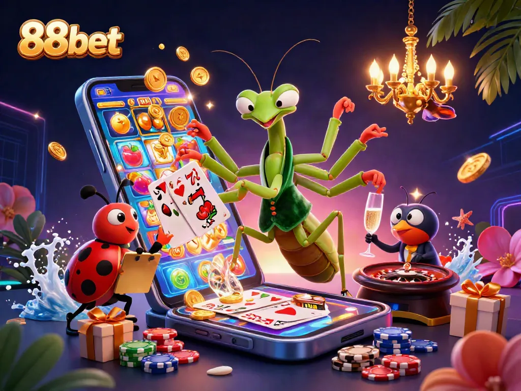 88bet casino-themed illustration showcasing vibrant characters and dynamic gaming elements.