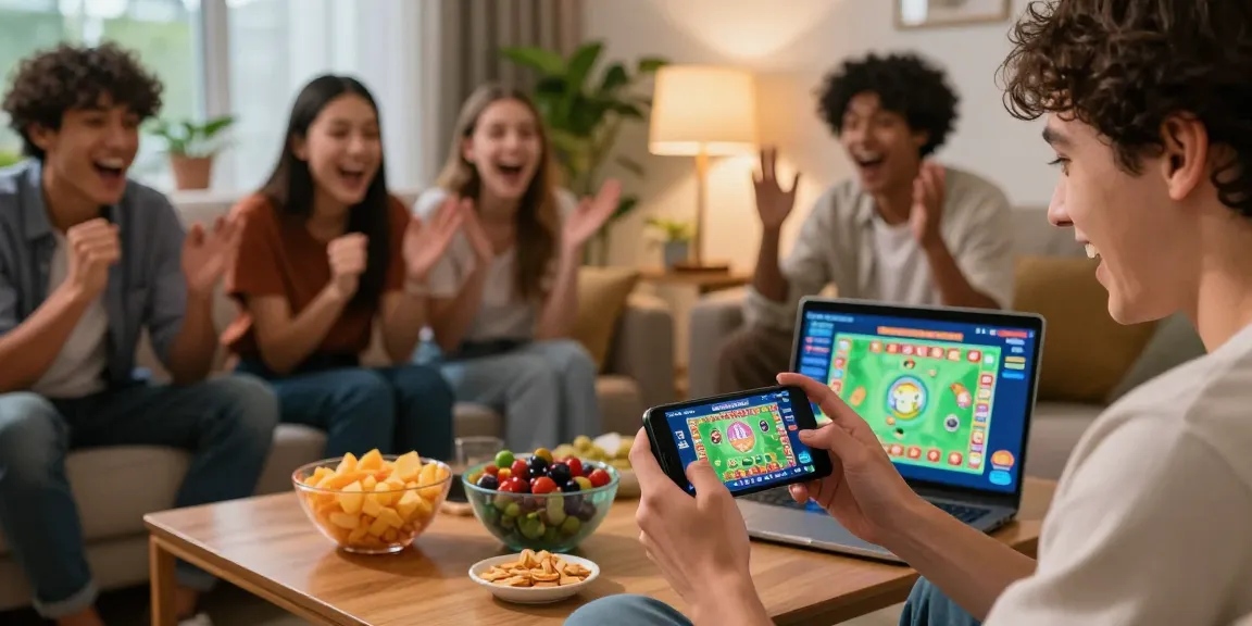 Engaged group enjoying 3 Patti Vegas gameplay on smartphone, capture the excitement as they go to website for real cash rewards.
