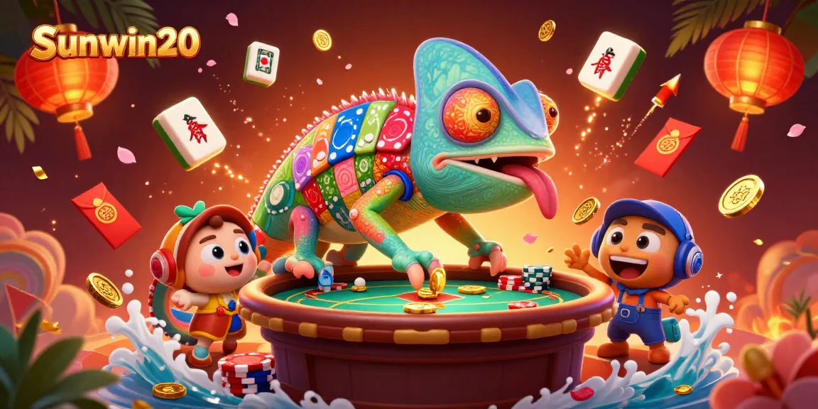Experience thrilling games at sunwin20 with a vibrant 3D casino scene featuring lucky symbols.