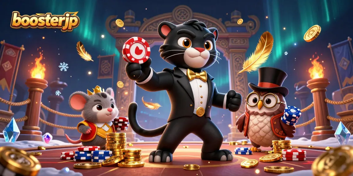 Engage with the dynamic world of boosterjp in a colorful casino scene with rich characters and elements.