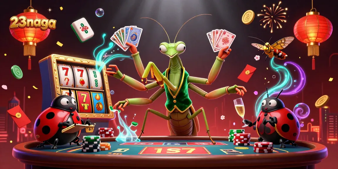 Experience thrilling gameplay with 23naga featuring vibrant slot reels and animated characters in a bustling casino.