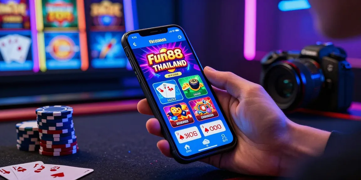 Mobile user engaging with Fun88 Thailand app for fun88thaimeth in a vibrant gaming atmosphere.