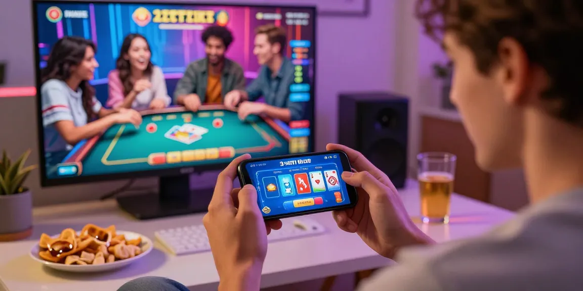 Gaming on the Best earning app 3 Patti Blue, with vibrant graphics, engaging social atmosphere, and real-time competition.