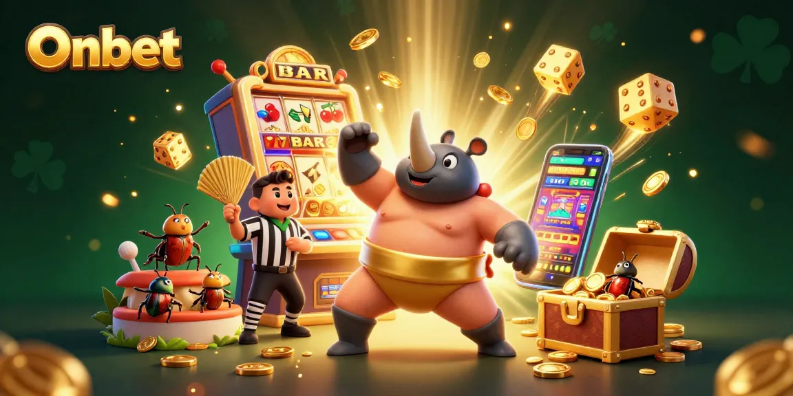 Experience Onbet's thrilling winning moments with a massive jackpot explosion in an energetic casino scene.