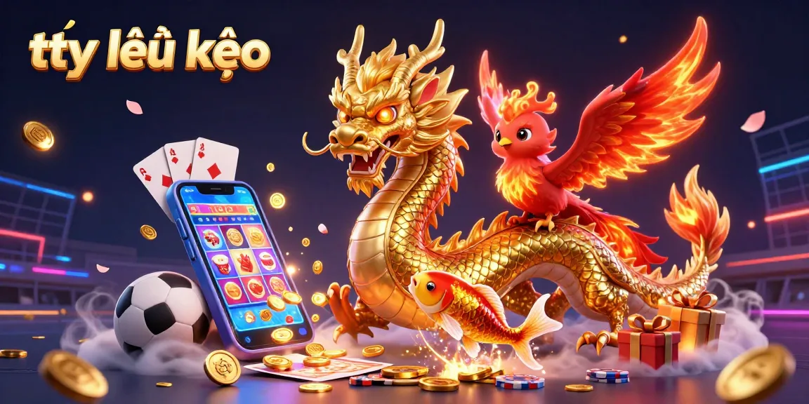 Experience tỷ lệ kèo with a majestic dragon and phoenix in a dynamic sports betting scene.