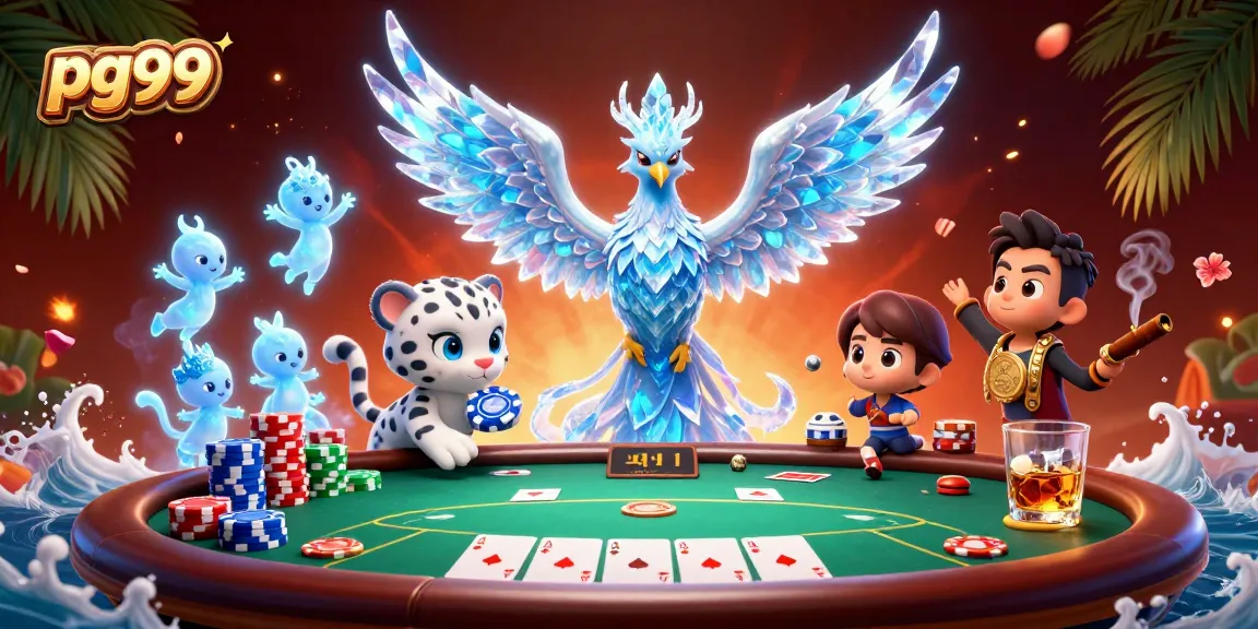 Experience the excitement of pg99 with an ice phoenix and vibrant casino elements.