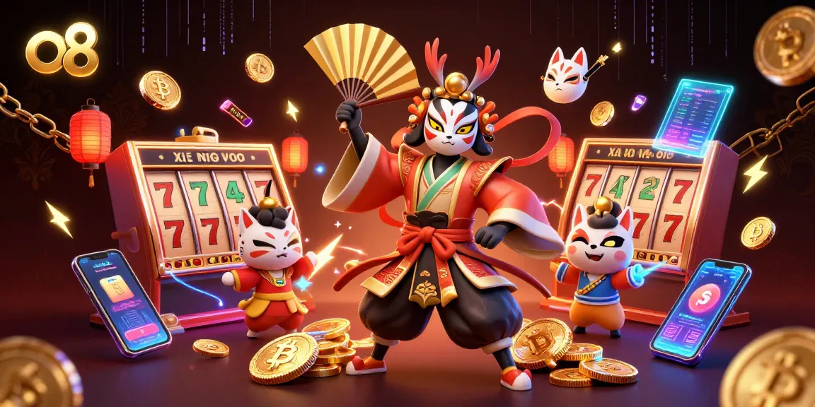 Experience thrilling action at o8 with a vibrant 3D casino scene showcasing slot games.