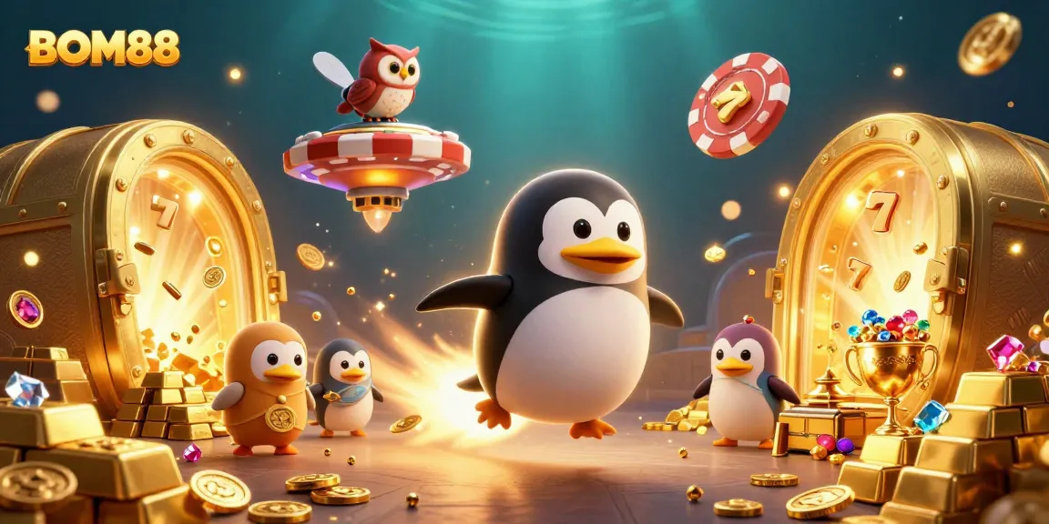Experience thrilling gameplay with BOM88's dynamic action and enchanting treasures in a vibrant casino-themed scene.
