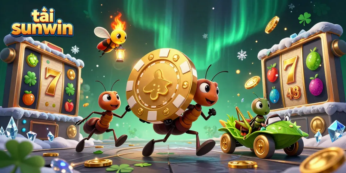 Engage with tải sunwin as ants navigate a casino heist under magical lights.