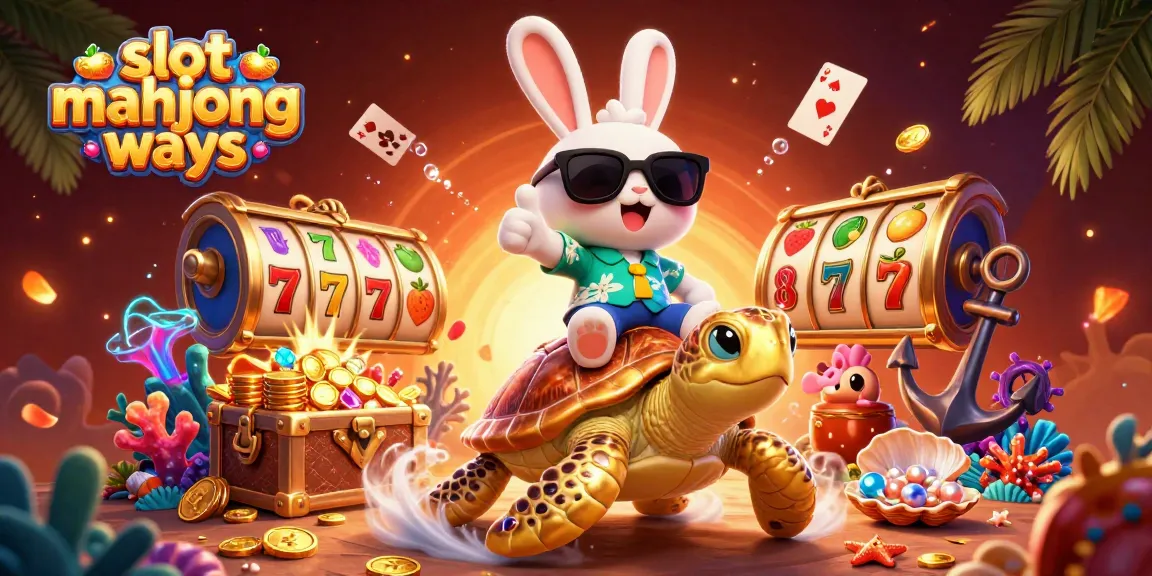 Experience the thrill of slot mahjong ways featuring an animated lucky rabbit and golden turtle amidst vibrant casino elements.