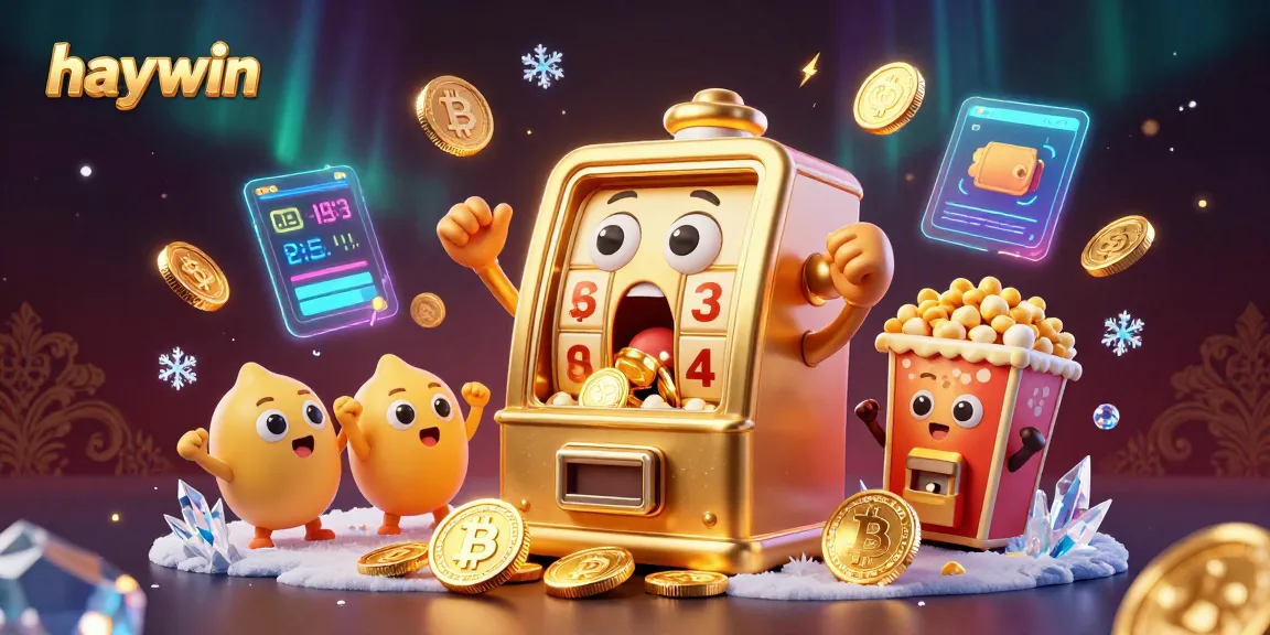 Experience big wins at Haywin with a vibrant scene featuring a joyful slot machine hitting a jackpot.
