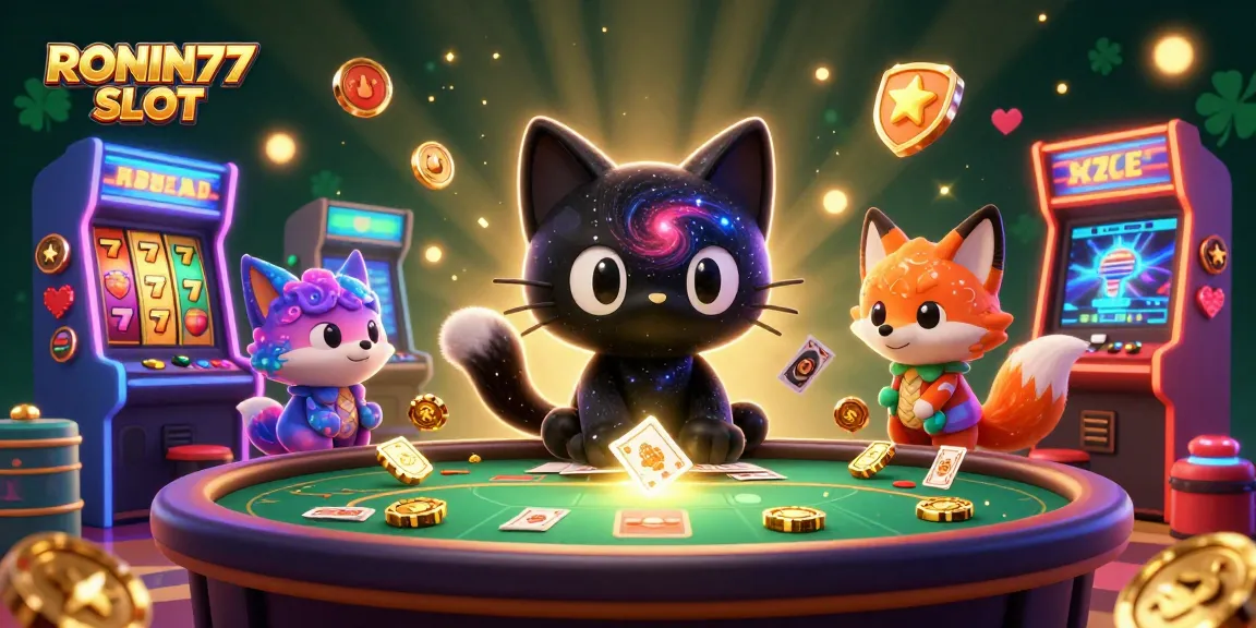 Experience thrilling gameplay with RONIN77 SLOT featuring cosmic characters and vibrant casino symbols.