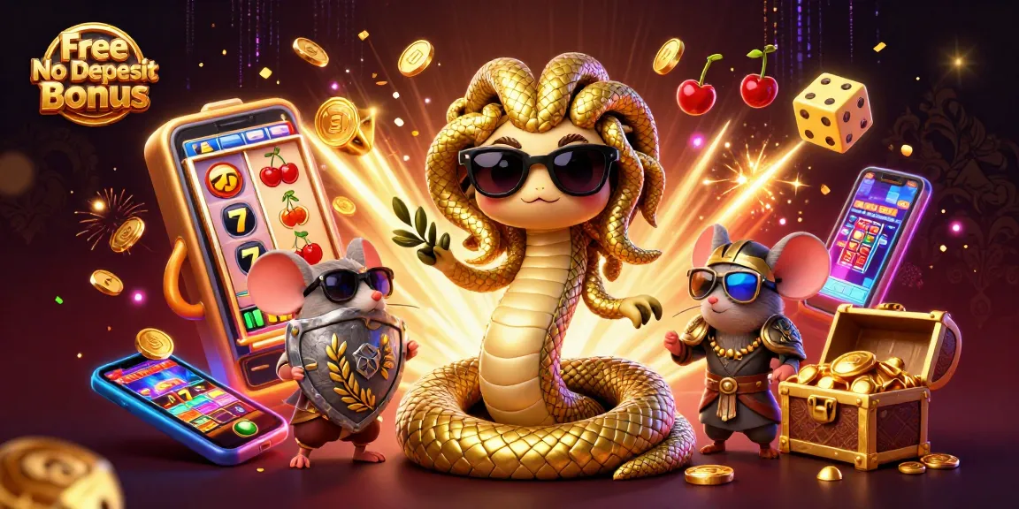 Win exciting rewards with the Free No Deposit Bonus in this vibrant casino scene featuring engaging characters.