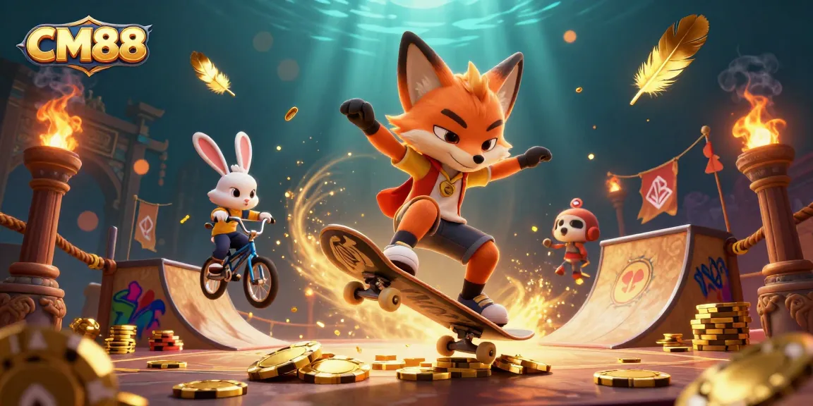 Experience thrilling gameplay with CM88's vibrant 3D casino illustration showcasing engaging characters and dynamic casino elements.