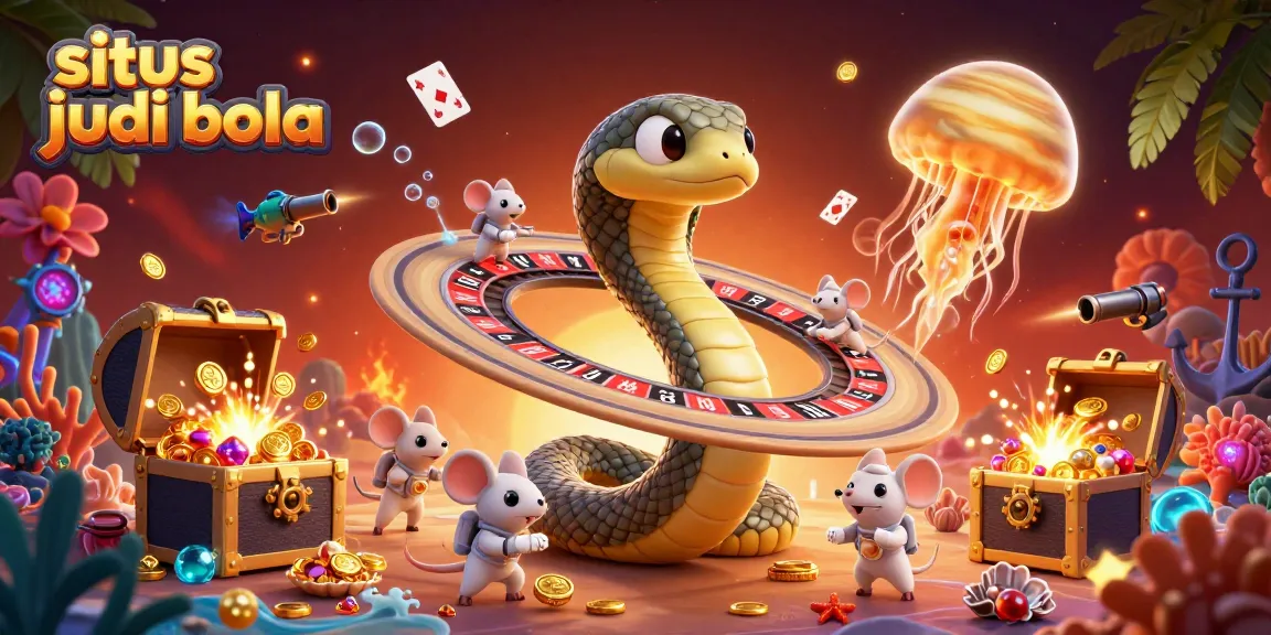 Explore situs judi bola with tiny astronaut mice placing bets on a 3D roulette wheel with vibrant cosmic elements.